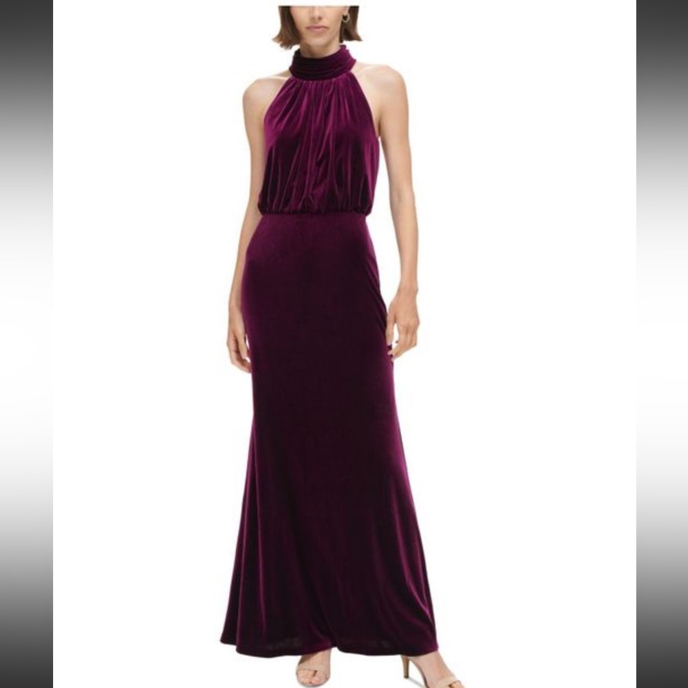 NWT - Eliza J plum velvet halter evening dress - size 6